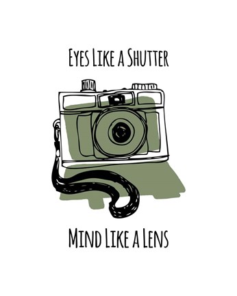 Framed Eyes Like A Shutter Mind Like A Lens Camera Doodle Green Print