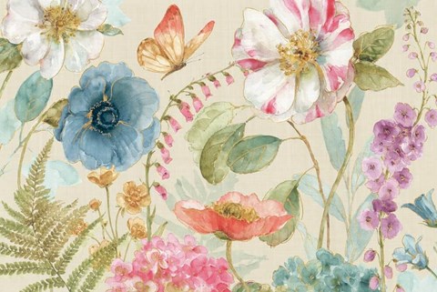 Framed Rainbow Seeds Flowers I Linen Print