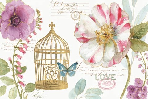 Framed Rainbow Seeds Floral Birdcage I Print