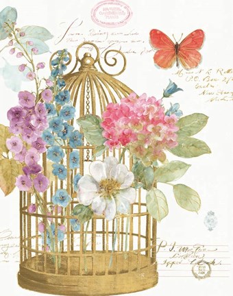 Framed Rainbow Seeds Romantic Birdcage II Print