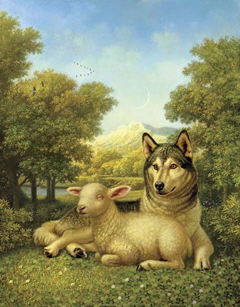 Framed Wolf Lies Down With The Lamb Print