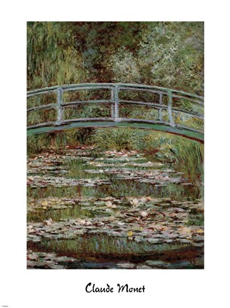 Framed Waterlily Pond, Japanese Bridge Print