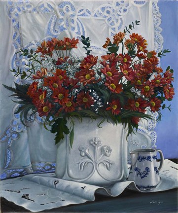 Framed Vaso Bianco con Daliette Amaranto Print