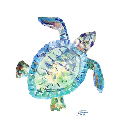 Framed Sea Life In Blues I (turtle) Print