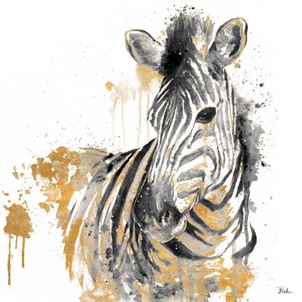 Framed Water Zebra With Gold Print
