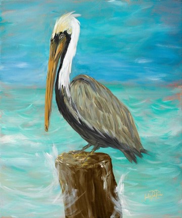 Framed Single Pelican on Post Print