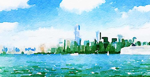 Framed Watercolor NYC Skyline I Print
