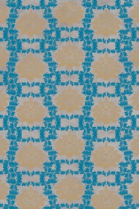 Framed Tan &amp; Blue Floral Pattern I Print