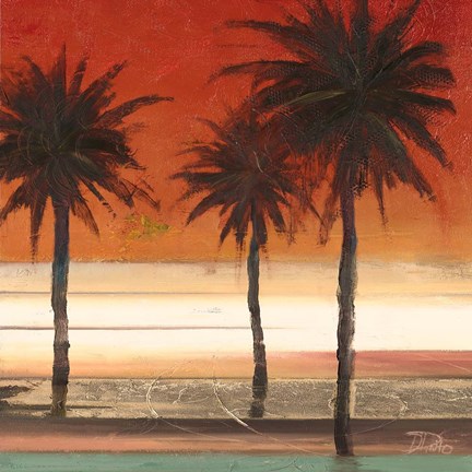 Framed Red Coastal Palms II Print