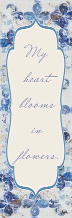 Framed Blue Quadrefoil With Words II Print