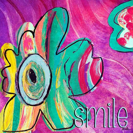 Framed Bright Collage Flowers I Print