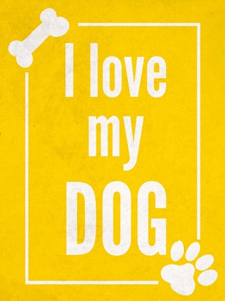 Framed Love my Dog Yellow Print