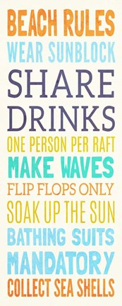 Framed Beach Rules I Print