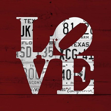 Framed Love Word Art License Plates Print