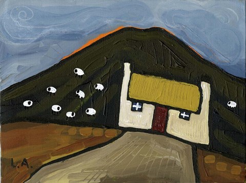 Framed Sheep on the Hill Print