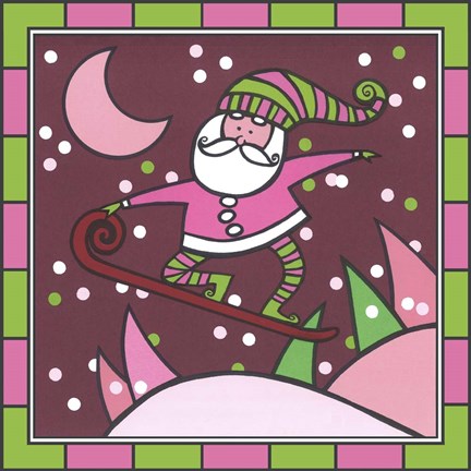 Framed Santa Snowboard 1 Print