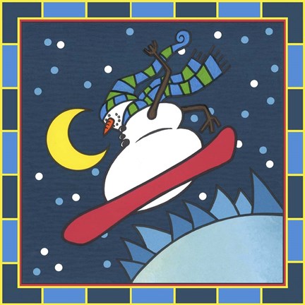 Framed Coalman The Snowman Snowboarding 4 Print