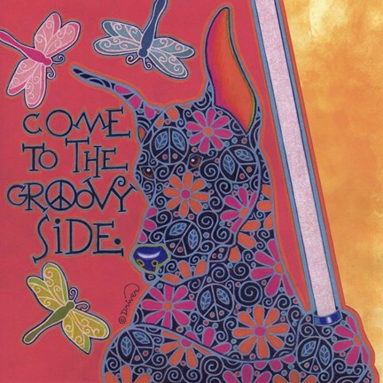 Framed Doberman Pinscher (Come to the Groovy Side) Print