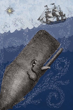 Framed Whale and Ship 3F Print