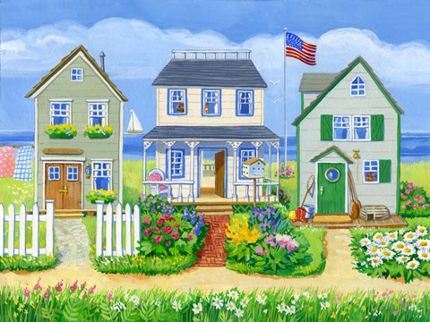 Framed Beach Cottages Print