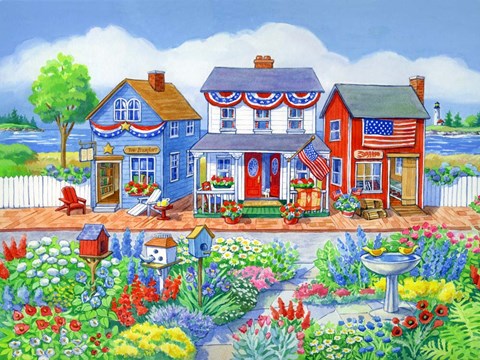 Framed Red White and Blue Shops Print