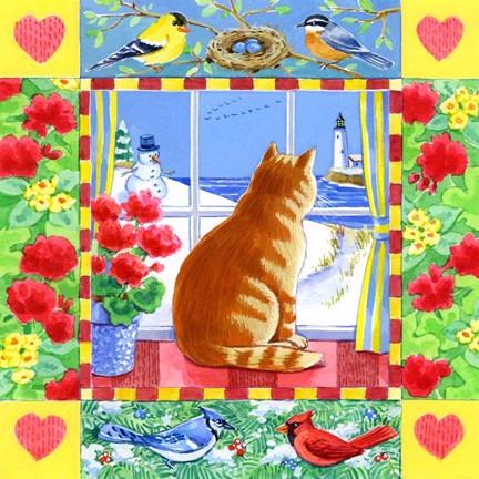 Framed Cat Winter View Print