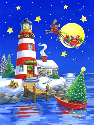 Framed Striped Lighthouse Print