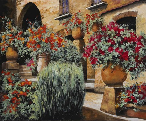 Framed I Gerani Sulla Scala Print