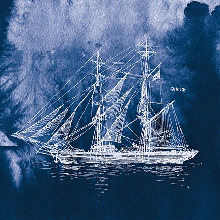 Framed Sailing Ships IV Indigo Print