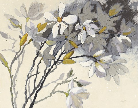 Framed Magnolias Yellow Gray Print