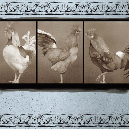 Framed Rooster Ware Aqua II Print
