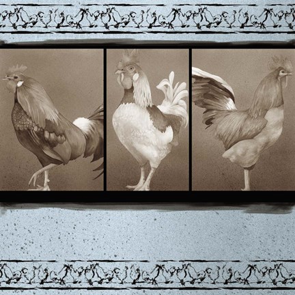 Framed Rooster Ware Aqua III Print