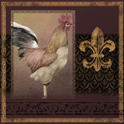 Framed Rooster Ware Burgundy II Print