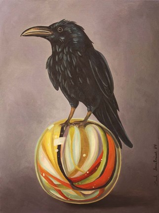 Framed Crow On A Marble Print