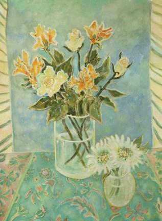 Framed Freeshias And Roses In St. Tropez Print