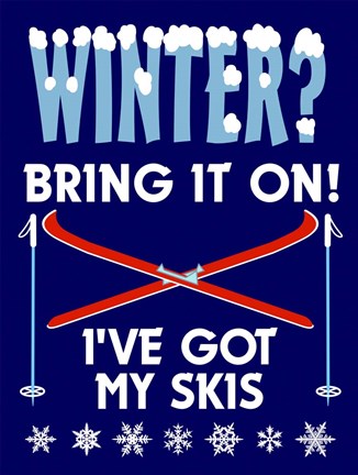 Framed Winter Bring It Skis Print
