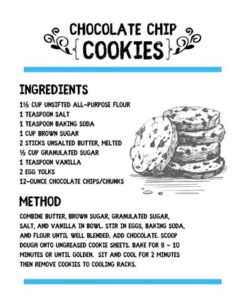 Framed Chocolate Chip Cookies Recipe White Background Print