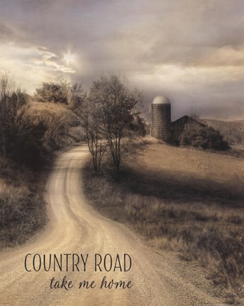 Framed Country Road Take Me Home Print