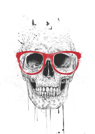 Framed Skull With Red Glasses Print