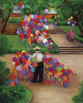 Framed Balloons In The Park Print