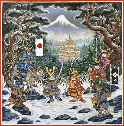 Framed Samurai Cats Print