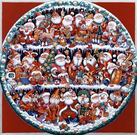 Framed Santa On Shelves Print