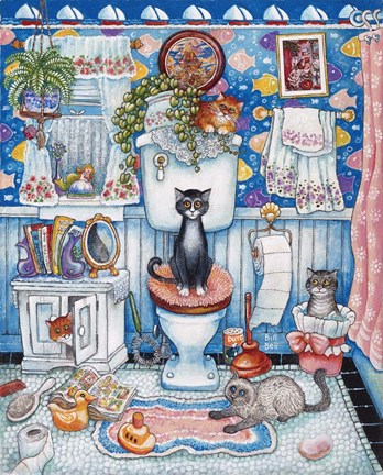 Framed Bathroom Cats Print