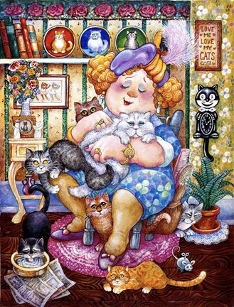 Framed Lady Who Loves Cats Print