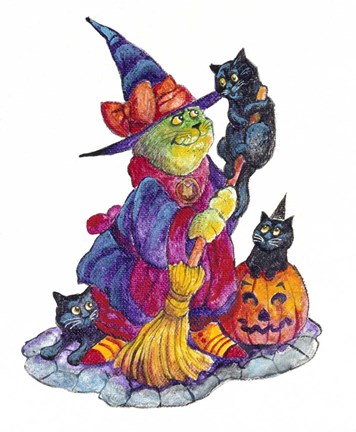 Framed Witchcat With Broom Print
