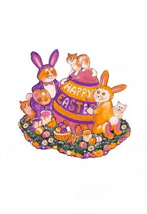 Framed Easter Cats Print