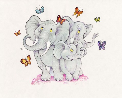 Framed Elephants &amp; Butterflies Print