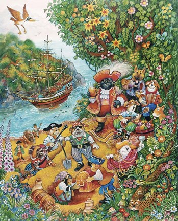 Framed Black Dog&#39;s Treasure Island Print