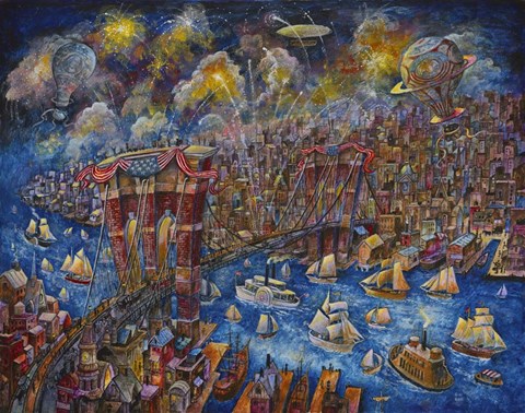 Framed Opening Day 1873 Brooklyn Bridge Print