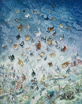 Framed Raining Cats and Dogs Print